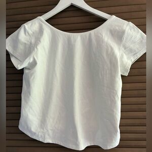 Aerie White Ribbed Short SleeveBackless Tee